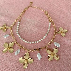 Lilly Pulitzer Via Flora Gold Floral double Necklace with Pearls